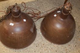 Pair of large metal industrial style light fittings, 47cm diameter