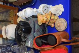 Mixed Lot: Various assorted vases, vintage Ross headphones, a sewing box and a pair of Zenith