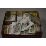 Box of various assorted tea cards and American chewing gum cards