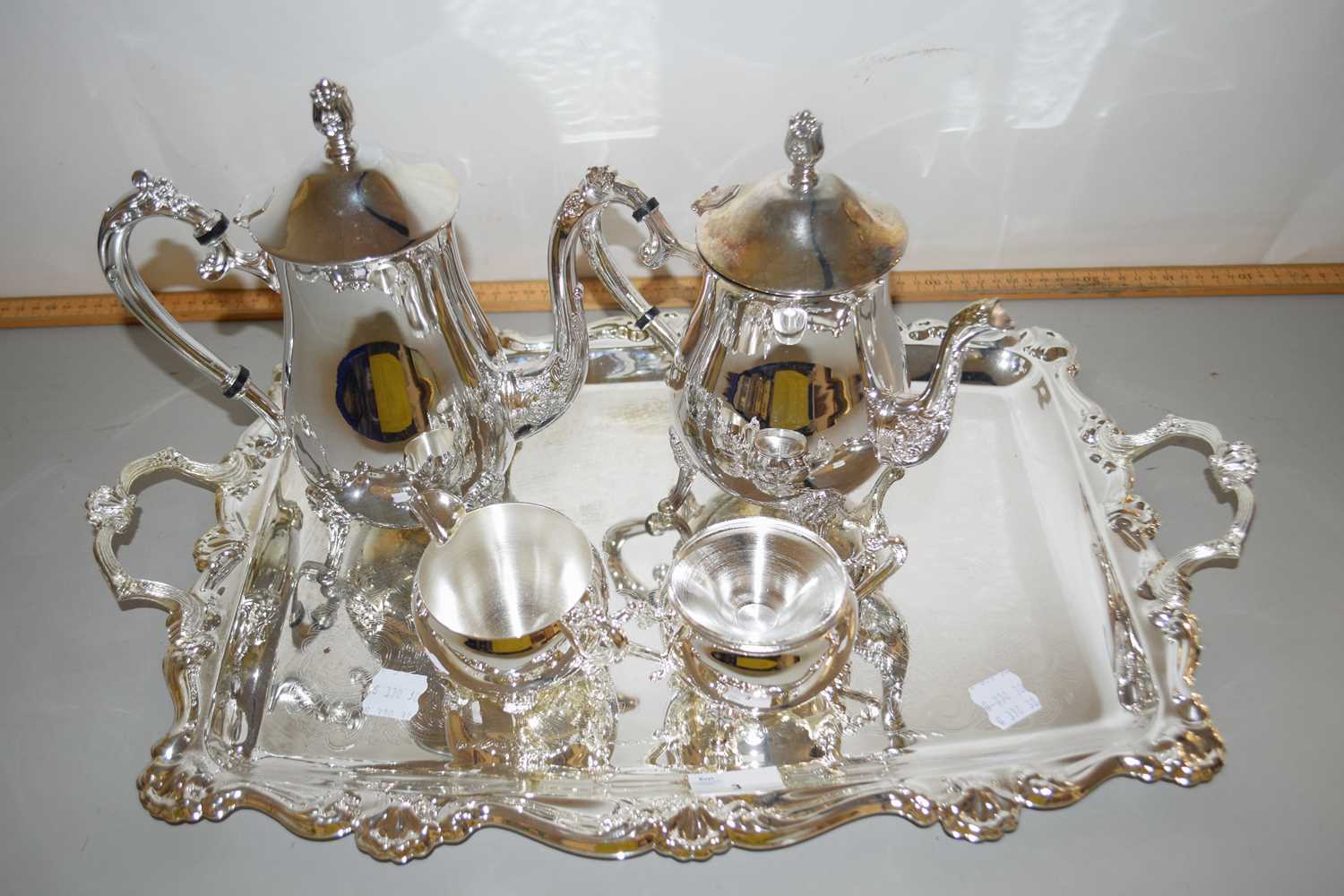 Silver plated tea and coffee set with tray