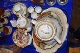 Tray of mixed wares to include floral decorated part coffee set, Royal Doulton bowl etc