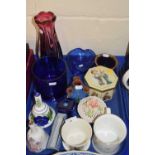 A tray of mixed items to include Art Glass vases