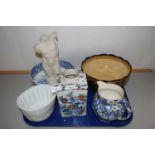 Tray of various mixed ceramics to include jelly mould, a Booths vase and other assorted items