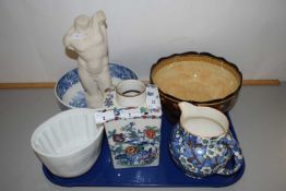 Tray of various mixed ceramics to include jelly mould, a Booths vase and other assorted items