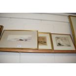 Mixed lot of three watercolours Harold Cushing 'Morning Light', Rudkin 'The Ferrymans Hut' and M