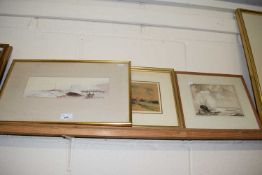 Mixed lot of three watercolours Harold Cushing 'Morning Light', Rudkin 'The Ferrymans Hut' and M