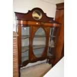 An Edwardian mahogany china display cabinet with painted floral decoration, 121cm wide