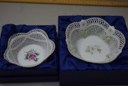 Two boxed Klausenburg lattice work porcelain bowls