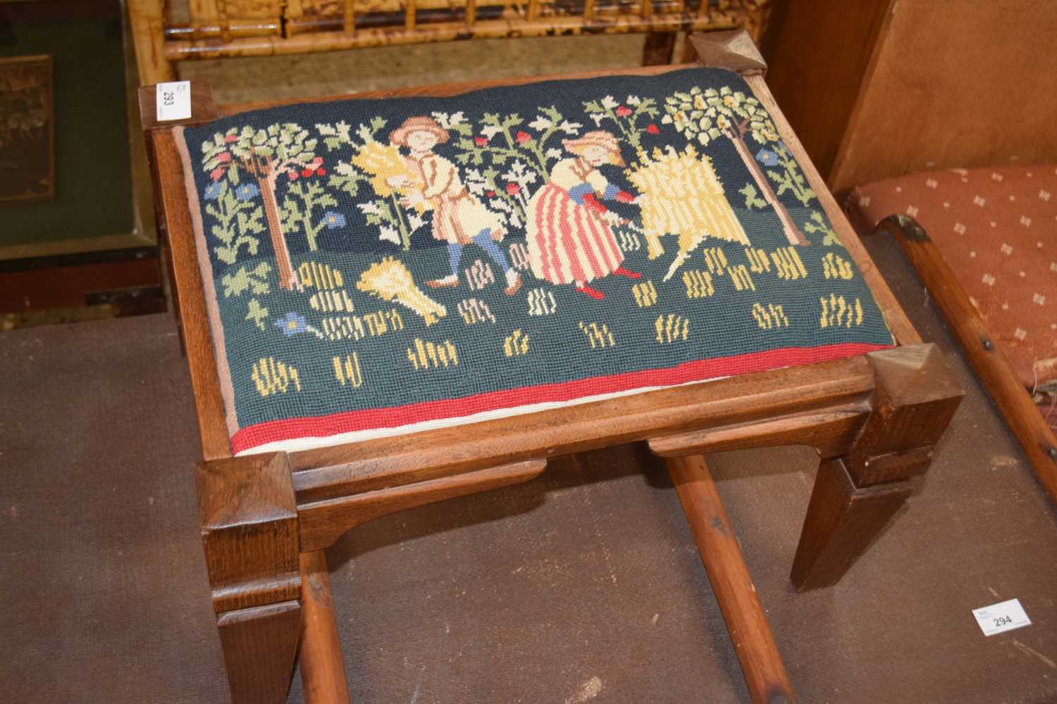 Tapestry covered foot stool