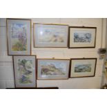 Nan Heath, a group of four coloured prints views of the Scilly islands plus two others (6)