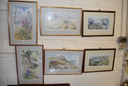 Nan Heath, a group of four coloured prints views of the Scilly islands plus two others (6)