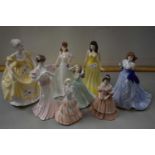 Collection of various modern figurines to include Royal Worcester and Coalport