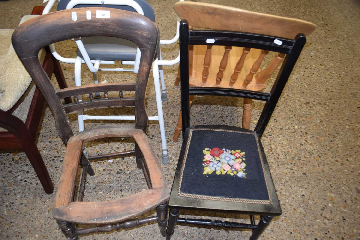 Tapestry seated bedroom chair and a further chair frame (2)
