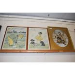 Two coloured prints by Murial Dawson together with a further Victorian print (3)