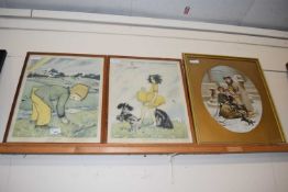 Two coloured prints by Murial Dawson together with a further Victorian print (3)