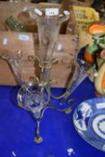 Three branch clear glass and silver plated epergne