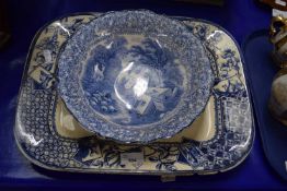 Mixed Lot: Blue and white meat plate and a further bowl