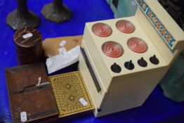 Miniature swallow childs oven together with oriental laquered boxes and cigarette cases