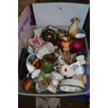 Box of assorted miniature ceramics to include toby jugs, figurines,teapots etc