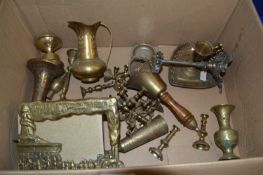 Box various brass wares, to include vases, bells, candlesticks etc