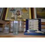 Mixed cased fish cutlery, vintage soda syphon etc