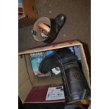 Pair of country and western leather boots together with a qty of assorted VHS cassetts