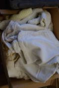 Mixed box containing table cloths, throws, curtains etc