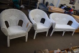 White painted wicker three piece conservatory suite