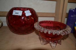 TWO CRANBERRY GLASS BOWLS