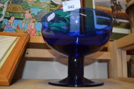 Large blue glass pedestal bowl