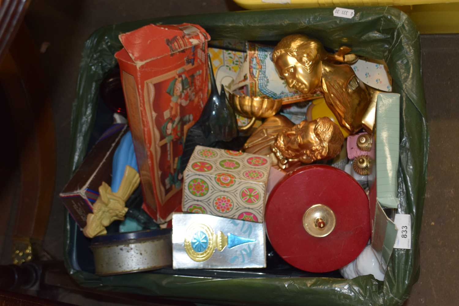 Mixed box of decorative items and Avon glass wares etc