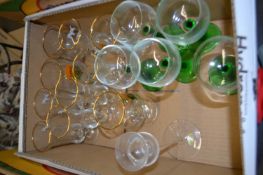 Qty of assorted glass ware to include wine glasses, large sherry schooner and others