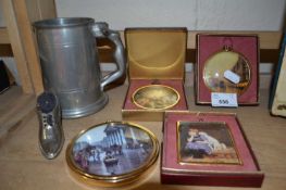 Mixed miniture pictures, pewter tankard etc