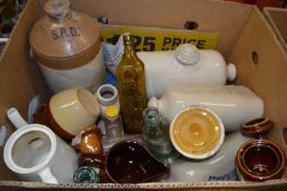 Mixed lot to include stoneware hot water bottles and others, vintage glass ware etc