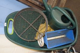 Plastic garden tub containing various tools etc