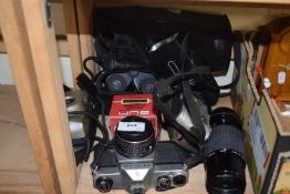 Mixed lot to include a Pentax K1000 camera with lens and a further pair of binoculars and other