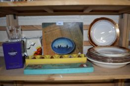 Mixed lot to include a Grand National drinking set, various decorated plates, Edinborough crystal