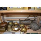 Various brass wares to include vases, bells, cigarette case and other asorted metal wares