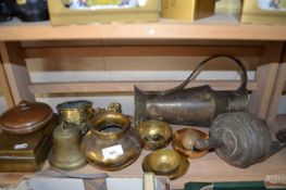 Various brass wares to include vases, bells, cigarette case and other asorted metal wares