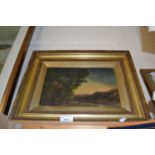 19th century study of fishermen by a riverside oil on canvass, gilt framed