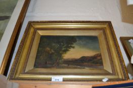 19th century study of fishermen by a riverside oil on canvass, gilt framed