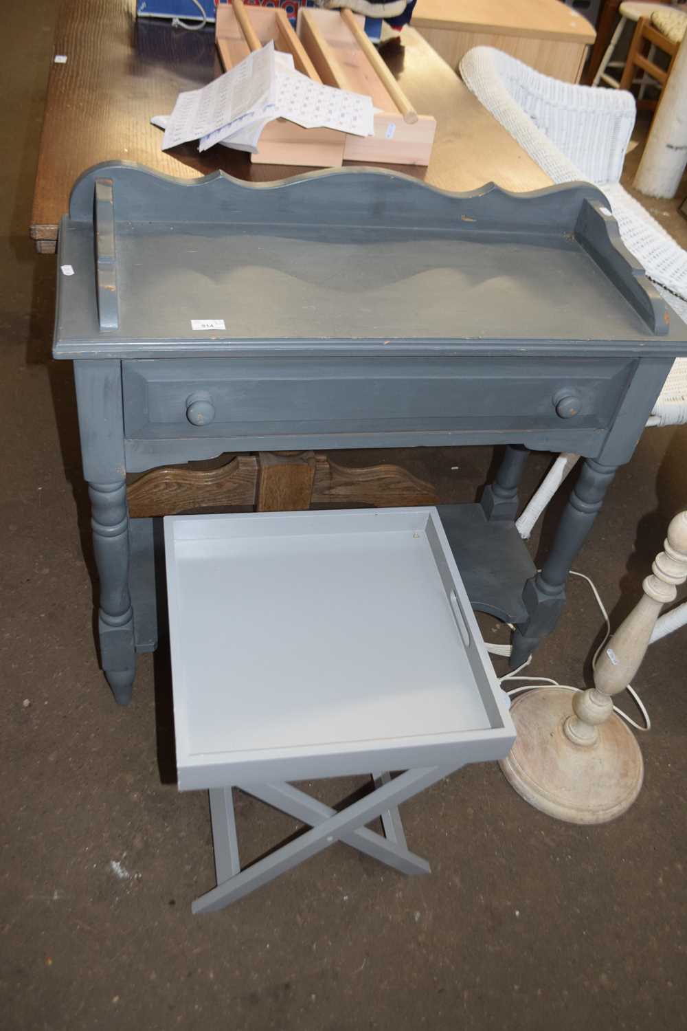 Grey painted side table and a further tray top table