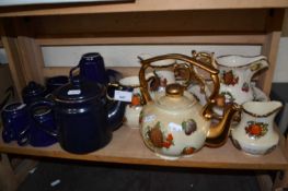 Qty of assorted tea wares to include a blue and gilt set together with a fruit and gilt decorated