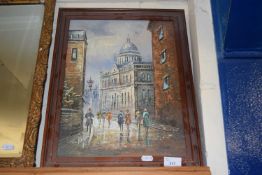 Continental school study of a street scene, oil on canvas, framed