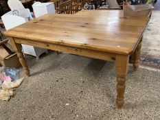 Modern pine kitchen table on turned legs, 165cm wide