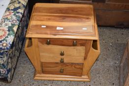 Modern mango wood four drawer lamp table with magazine storage to sides