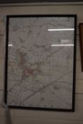 Framed antique map of Wymondham and District
