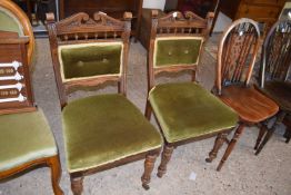 Pair of late Victorian green upholstered dining chairs