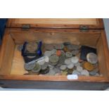 Wooden box of various assorted coinage