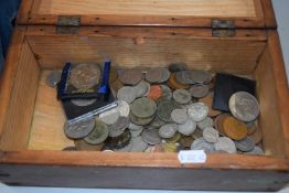 Wooden box of various assorted coinage